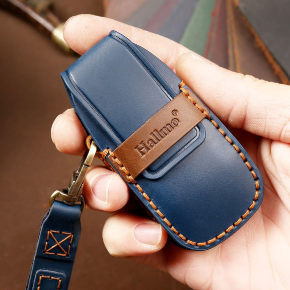 Hallmo Car Cowhide Leather Key Protective Cover Key Case for New Mercedes-Benz E300L(Brown)