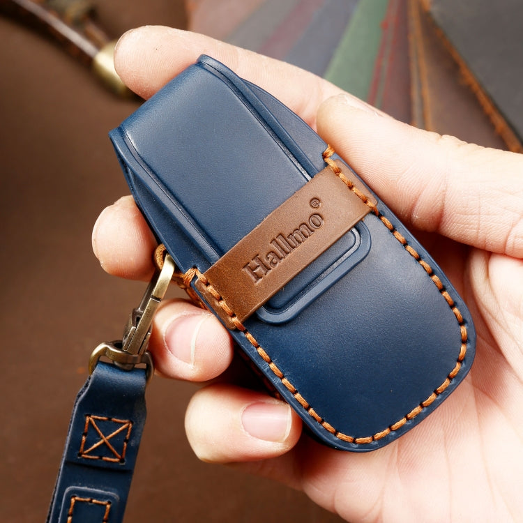 Hallmo Car Cowhide Leather Key Protective Cover Key Case for New Mercedes-Benz E300L(Brown)