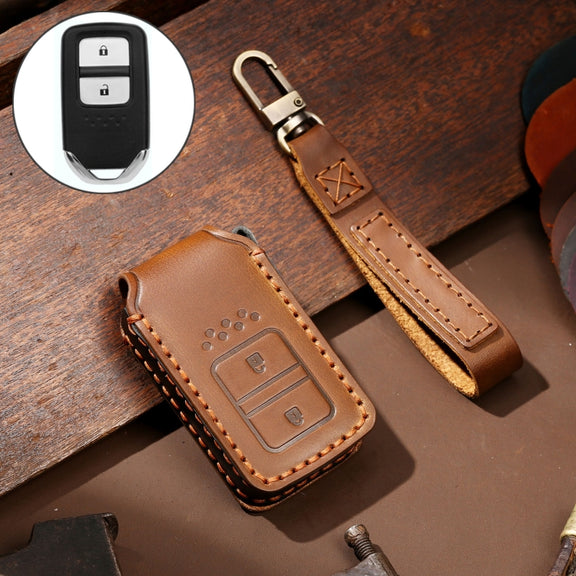 Hallmo Car Cowhide Leather Key Protective Cover Key Case for Honda Civic / Accord 2-button(Brown)