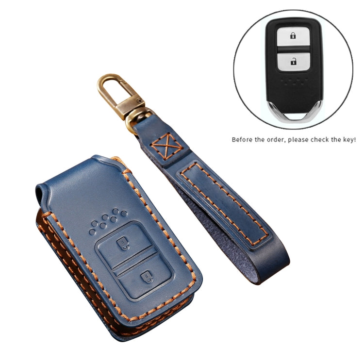 Hallmo Car Cowhide Leather Key Protective Cover Key Case for Honda Civic / Accord 2-button(Black)