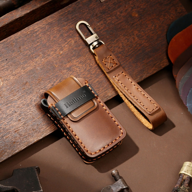 Hallmo Car Cowhide Leather Key Protective Cover Key Case for Honda 3-button Start(Brown)