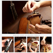 Hallmo Car Cowhide Leather Key Protective Cover Key Case for Honda 3-button Start(Brown)