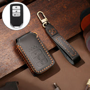 Hallmo Car Cowhide Leather Key Protective Cover Key Case for Honda Civic / Accord 3-button Tail Box(Black)
