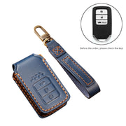 Hallmo Car Cowhide Leather Key Protective Cover Key Case for Honda Civic / Accord 3-button Tail Box(Blue)