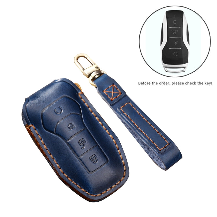 Hallmo Car Cowhide Leather Key Protective Cover Key Case for BYD(Blue)