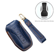 Hallmo Car Cowhide Leather Key Protective Cover Key Case for BYD(Blue)