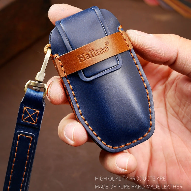 Hallmo Car Cowhide Leather Key Protective Cover Key Case for BYD(Blue)