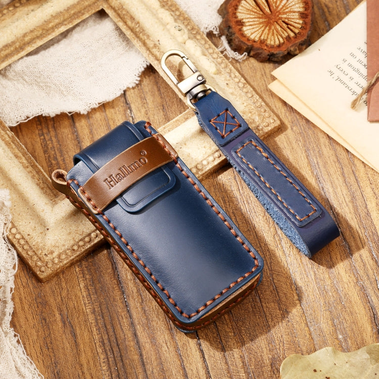 Hallmo Car Cowhide Leather Key Protective Cover Key Case for Trumpchi GS4 2021 B Style(Blue)
