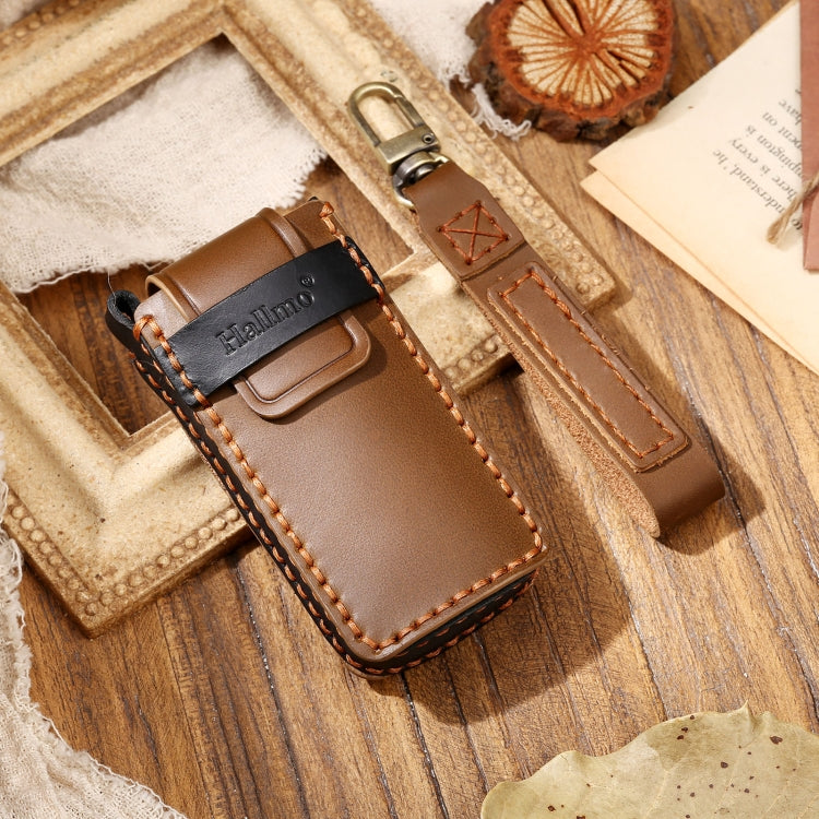 Hallmo Car Cowhide Leather Key Protective Cover Key Case for Trumpchi GS4 2021 B Style(Brown)