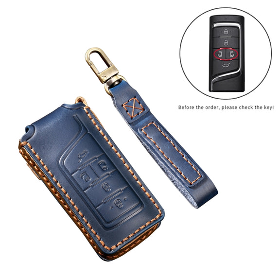 Hallmo Car Cowhide Leather Key Protective Cover Key Case for Trumpchi GS4 2021 C Style(Blue)