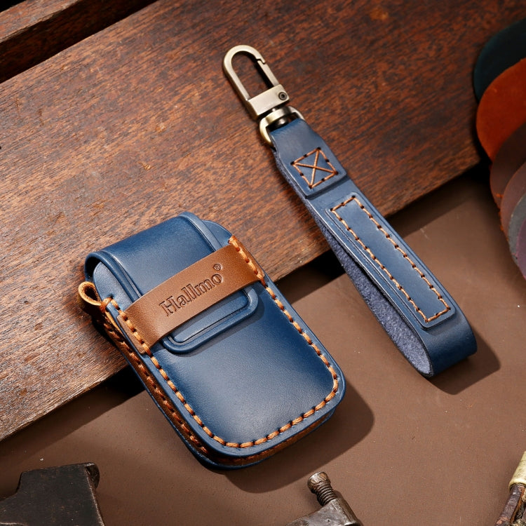 Hallmo Car Cowhide Leather Key Protective Cover Key Case for Volkswagen Lavida A Style(Blue)
