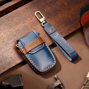 Hallmo Car Cowhide Leather Key Protective Cover Key Case for Toyota Corolla 2017 2-button(Blue)