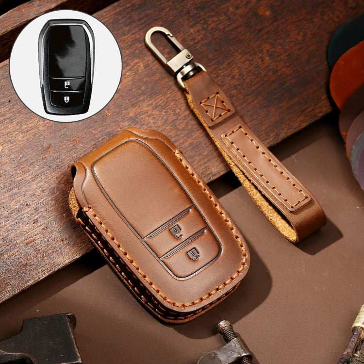 Hallmo Car Cowhide Leather Key Protective Cover Key Case for Toyota Corolla 2017 2-button(Brown)