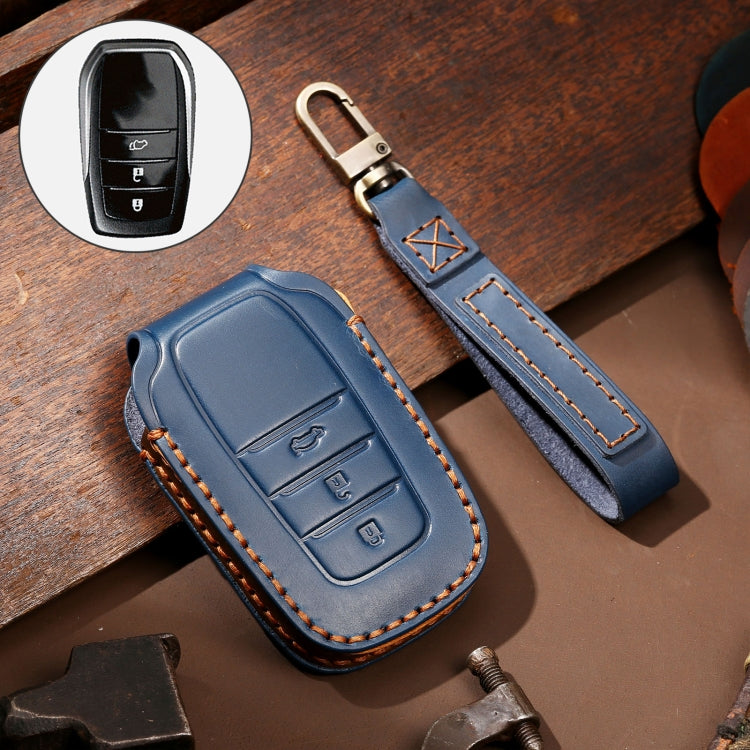 Hallmo Car Cowhide Leather Key Protective Cover Key Case for Toyota Corolla 2017 3-button(Blue)