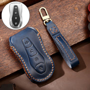 Hallmo Car Cowhide Leather Key Protective Cover Key Case for Geely Emgrand A Style(Blue)