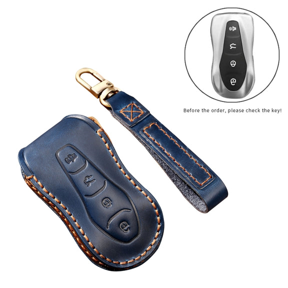 Hallmo Car Cowhide Leather Key Protective Cover Key Case for Geely Emgrand A Style(Brown)