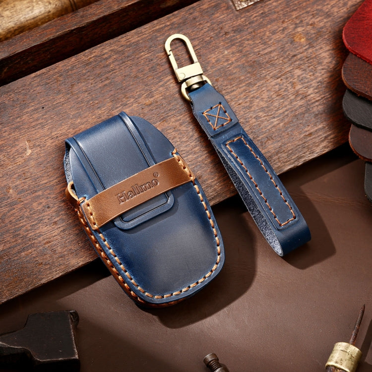 Hallmo Car Cowhide Leather Key Protective Cover Key Case for Geely Emgrand B Style(Blue)