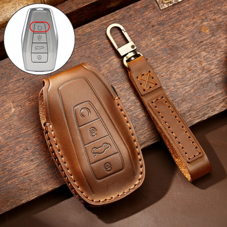 Hallmo Car Cowhide Leather Key Protective Cover Key Case for Geely Emgrand B Style(Brown)