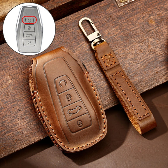 Hallmo Car Cowhide Leather Key Protective Cover Key Case for Geely Emgrand B Style(Brown)