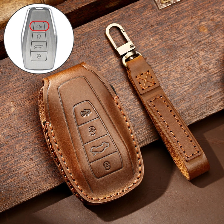 Hallmo Car Cowhide Leather Key Protective Cover Key Case for Geely Emgrand C Style(Brown)