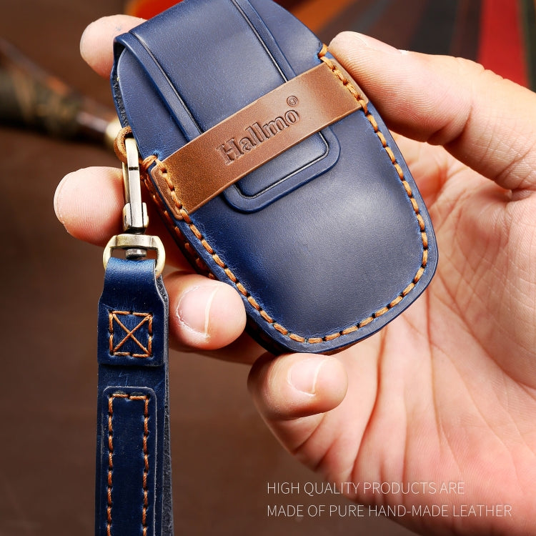 Hallmo Car Cowhide Leather Key Protective Cover Key Case for Geely Emgrand C Style(Blue)