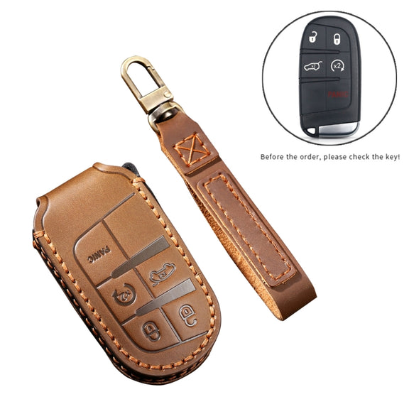 Hallmo Car Cowhide Leather Key Protective Cover Key Case for Jeep Compass(Brown)