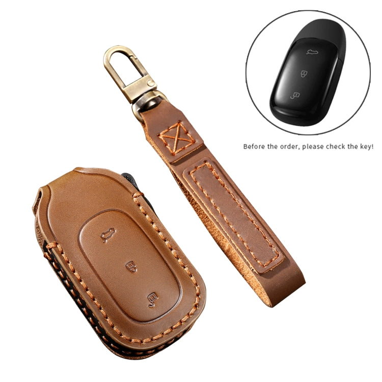 Hallmo Car Cowhide Leather Key Protective Cover Key Case for LEADING IDEAL One(Brown)