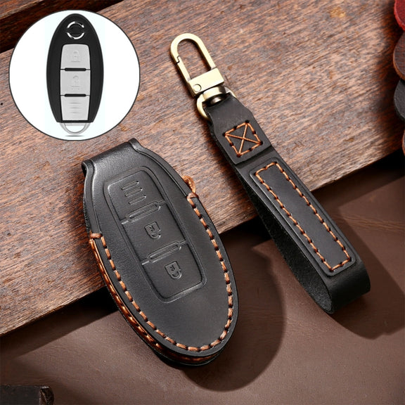 Hallmo Car Cowhide Leather Key Protective Cover Key Case for Nissan Sylphy 2-button(Black)