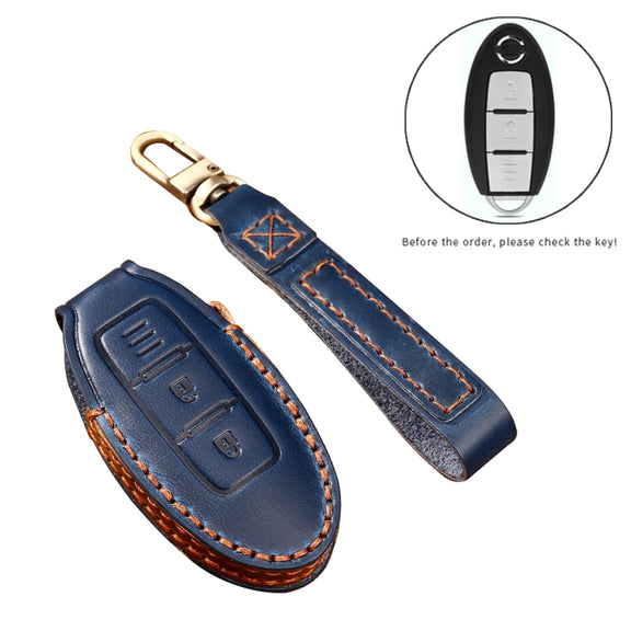 Hallmo Car Cowhide Leather Key Protective Cover Key Case for Nissan Sylphy 2-button(Black)