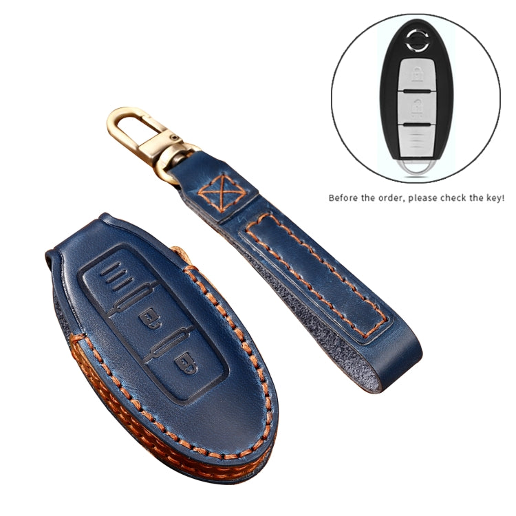 Hallmo Car Cowhide Leather Key Protective Cover Key Case for Nissan Sylphy 2-button(Black)