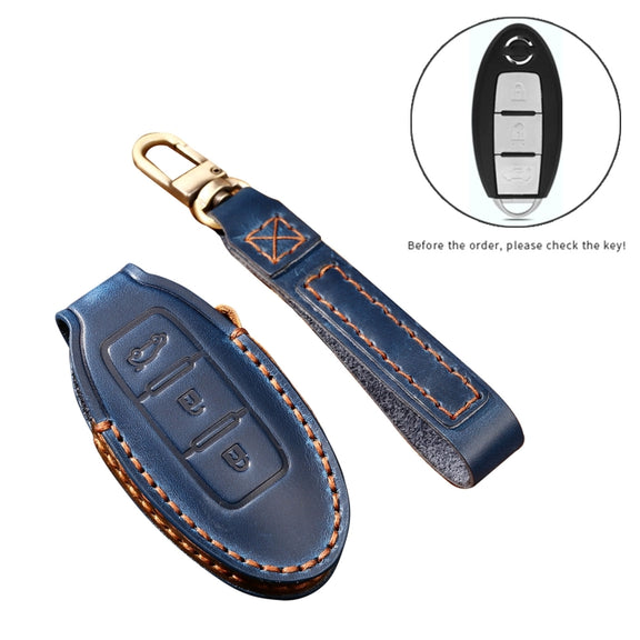 Hallmo Car Cowhide Leather Key Protective Cover Key Case for Nissan Sylphy 3-button Tail Box(Brown)