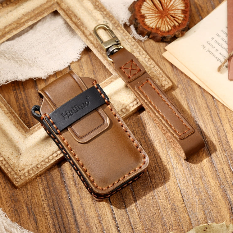 Hallmo Car Cowhide Leather Key Protective Cover Key Case for Mitsubishi Outlander(Brown)