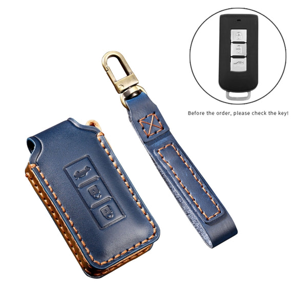 Hallmo Car Cowhide Leather Key Protective Cover Key Case for Mitsubishi Outlander(Brown)