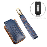 Hallmo Car Cowhide Leather Key Protective Cover Key Case for Mitsubishi Outlander(Blue)