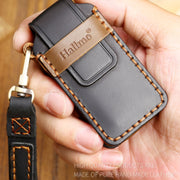 Hallmo Car Cowhide Leather Key Protective Cover Key Case for Mitsubishi Outlander(Brown)