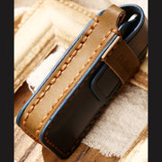 Hallmo Car Cowhide Leather Key Protective Cover Key Case for Mitsubishi Outlander(Brown)