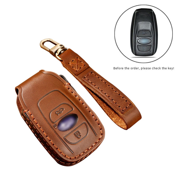 Hallmo Car Cowhide Leather Key Protective Cover Key Case for Subaru Forester(Black)