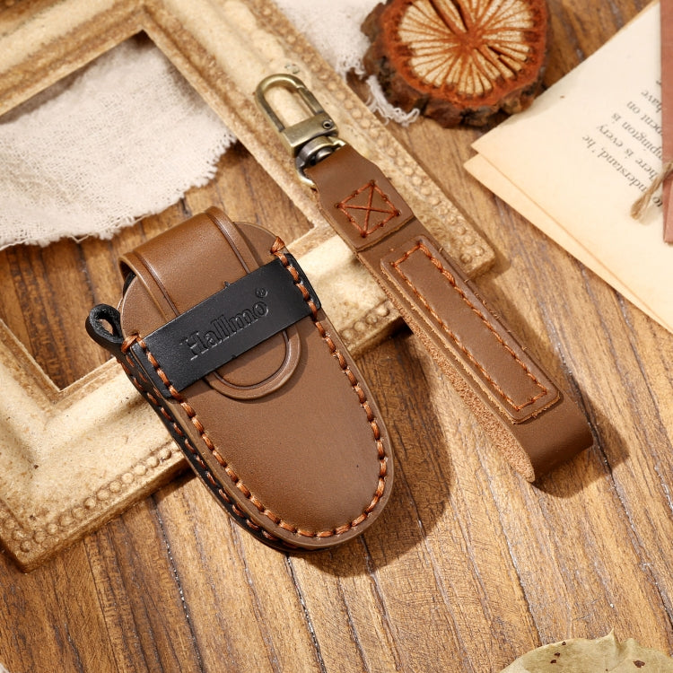 Hallmo Car Cowhide Leather Key Protective Cover Key Case for Tesla Model X B Style(Brown)