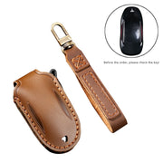 Hallmo Car Cowhide Leather Key Protective Cover Key Case for Tesla Model X B Style(Brown)