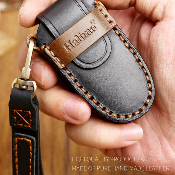 Hallmo Car Cowhide Leather Key Protective Cover Key Case for Tesla Model X B Style(Brown)