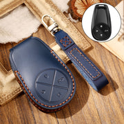 Hallmo Car Cowhide Leather Key Protective Cover Key Case for NIO ES6 / ES8(Blue)