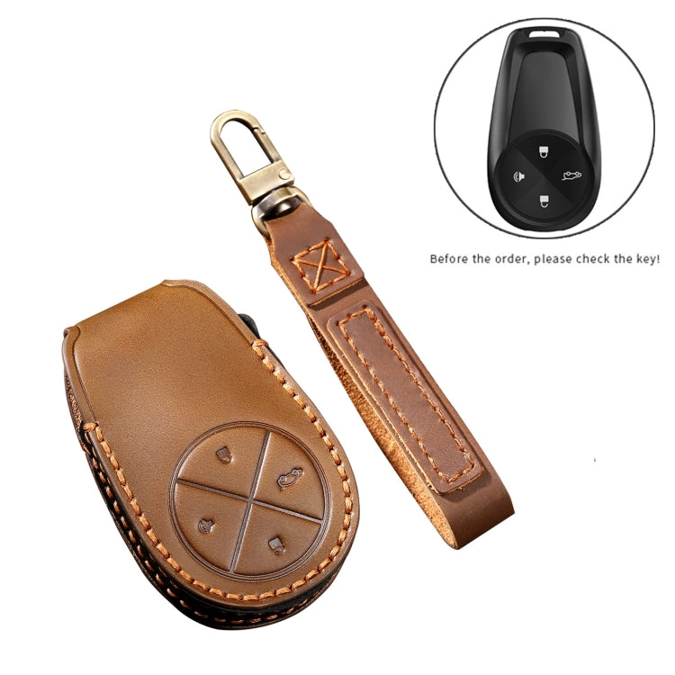 Hallmo Car Cowhide Leather Key Protective Cover Key Case for NIO ES6 / ES8(Brown)