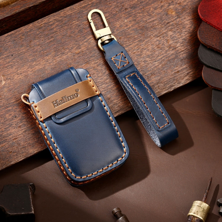 Hallmo Car Cowhide Leather Key Protective Cover Key Case for Land Rover Discovery 5 B Style(Blue)