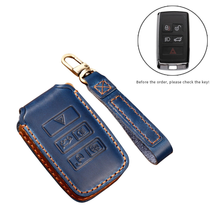 Hallmo Car Cowhide Leather Key Protective Cover Key Case for Land Rover Discovery 5 B Style(Blue)