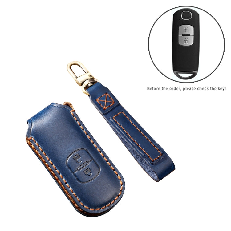 Hallmo Car Cowhide Leather Key Protective Cover Key Case for Mazda Axela 2-button(Brown)