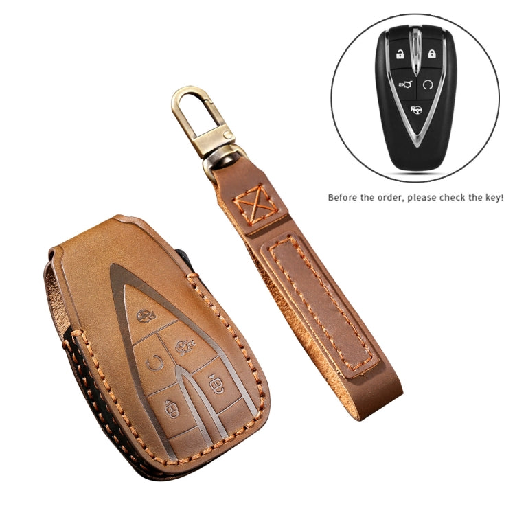 Hallmo Car Cowhide Leather Key Protective Cover Key Case for Changan CS75 Plus(Blue)