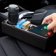 Car Multi-functional Console PU Leather Box Cup Holder Seat Gap Side Storage Box (Brown)