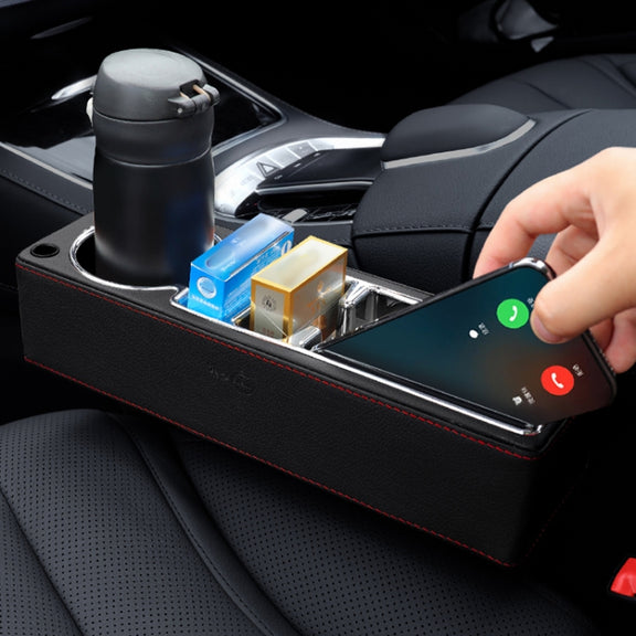 Car Multi-functional Console PU Leather Box Cup Holder Seat Gap Side Storage Box (Black)