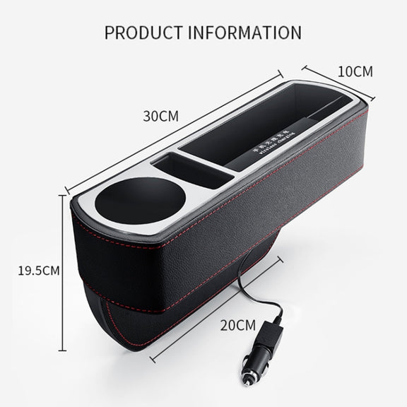 Car Multi-functional Wireless Fast Charge Console PU Leather Box Cup Holder Seat Gap Side Storage Box (Black)