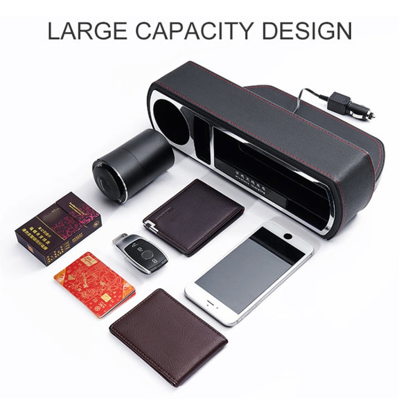 Car Multi-functional Wireless Fast Charge Console PU Leather Box Cup Holder Seat Gap Side Storage Box (Beige)